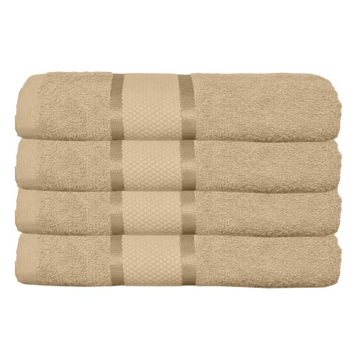 Set 4 prosoape de baie, Bumbac 100%, Uni, 400g/m², 50×90cm, Crem Inchis, PRO-11