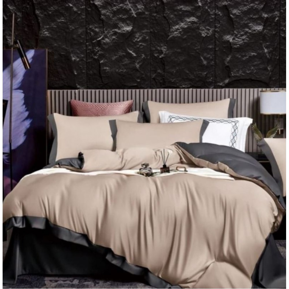 Lenjerie de pat din Matase, 6 Piese, Pat 2 Persoane, Cearceaf de pat 230 x 245cm, TAL-01