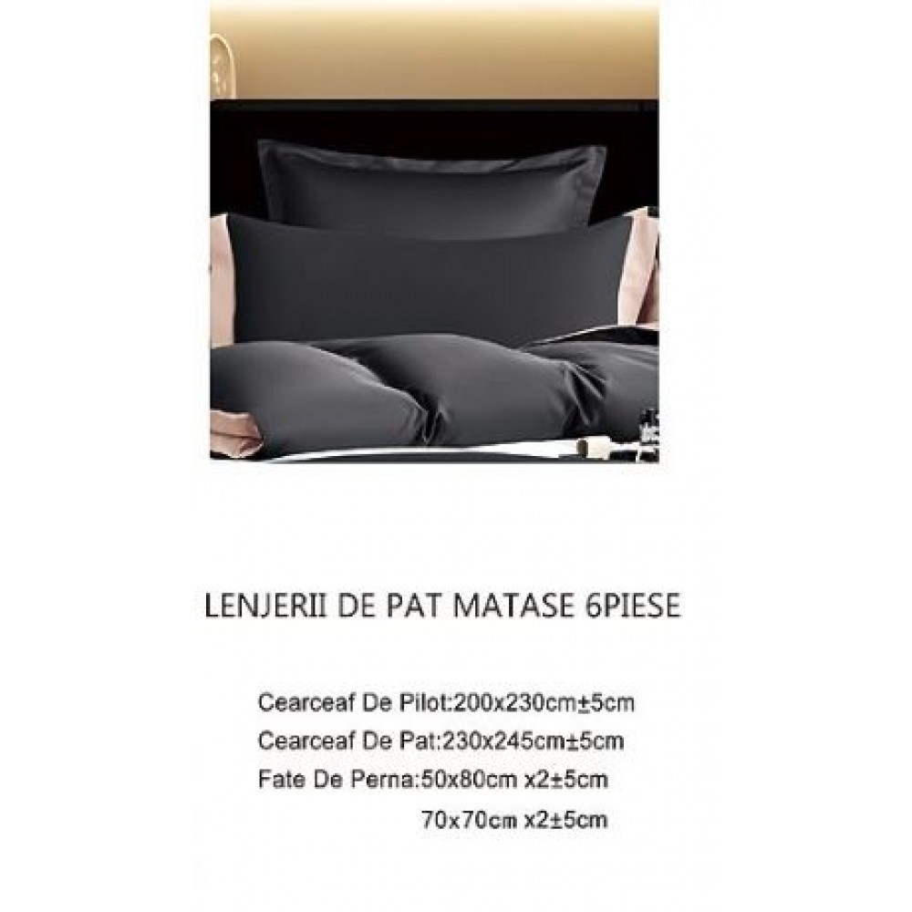 Lenjerie de pat din Matase, 6 Piese, Pat 2 Persoane, Cearceaf de pat 230 x 245cm, TAL-02