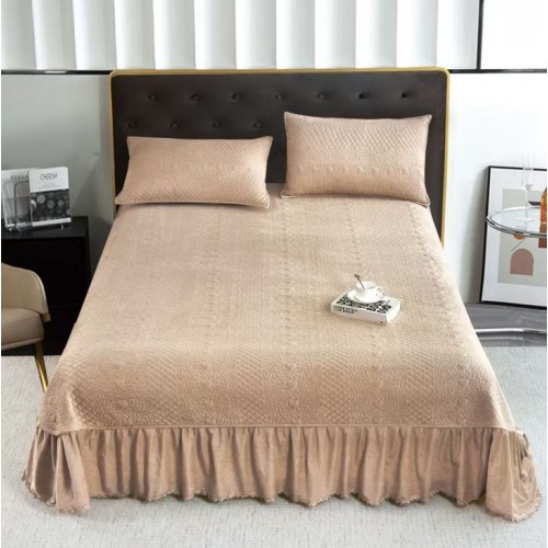 Set Cuvertura catifea 220x240 cm Pat Dublu, 3 piese cu broderie,+ 2 fete perna, CC-2