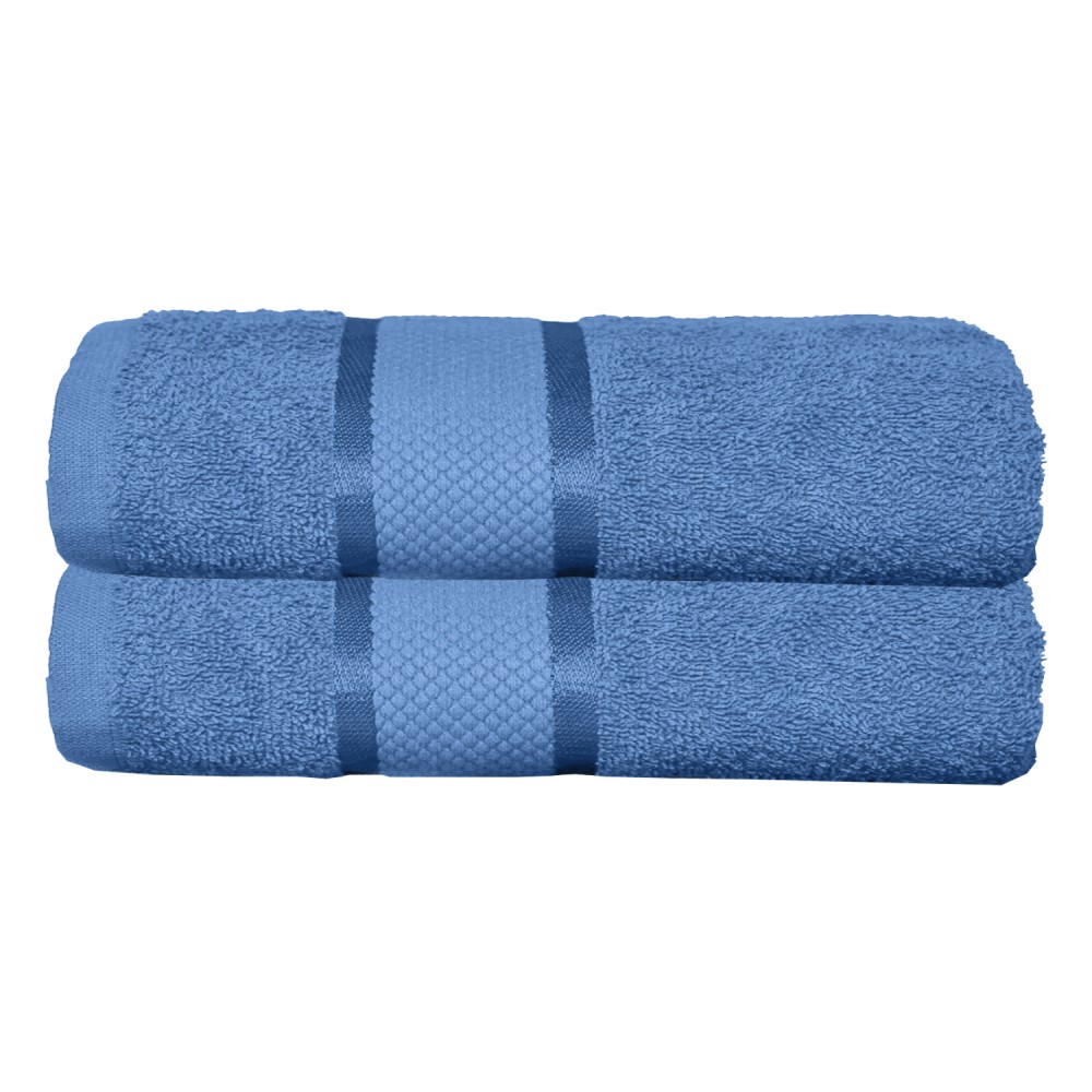 Set 2 prosoape de baie, Bumbac 100%, Uni, 400g/m², 70×130cm, Albastru, PRO-13