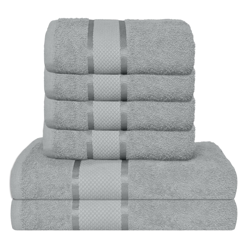 Set 6 prosoape de baie, Bumbac 100%, Uni, 400g/m²,Gri, PRO-15