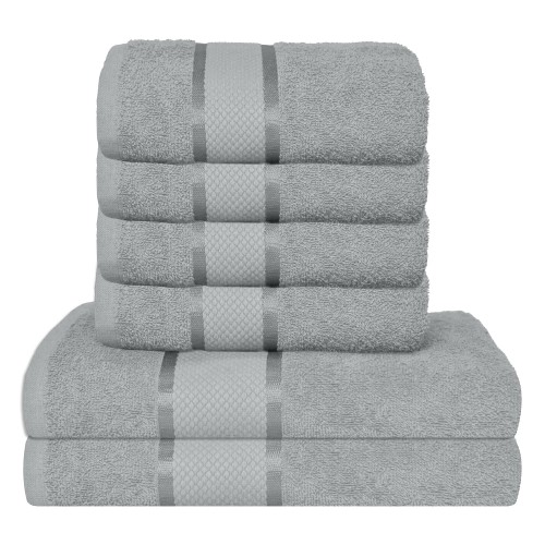 Set 6 prosoape de baie, Bumbac 100%, Uni, 400g/m²,Gri, PRO-15