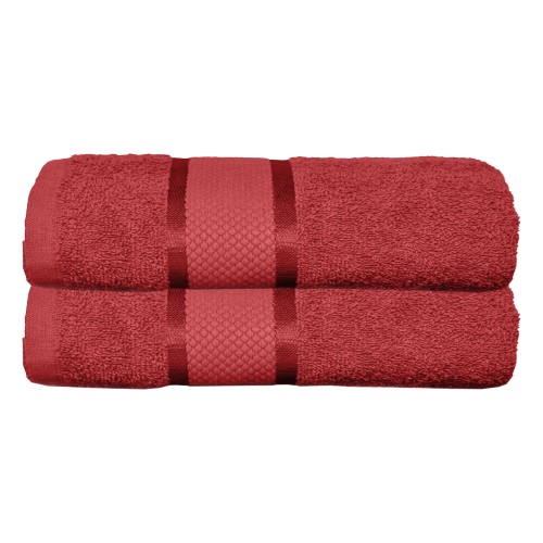 Set 2 prosoape de baie, Bumbac 100%, Uni, 400g/m², 70×130cm, Rosu, PRO-16