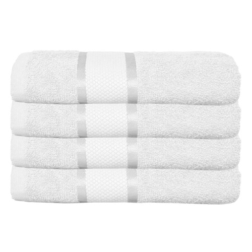 Set 4 prosoape de baie, Bumbac 100%, Uni, 400g/m², 50×90cm, Alb, PRO-20
