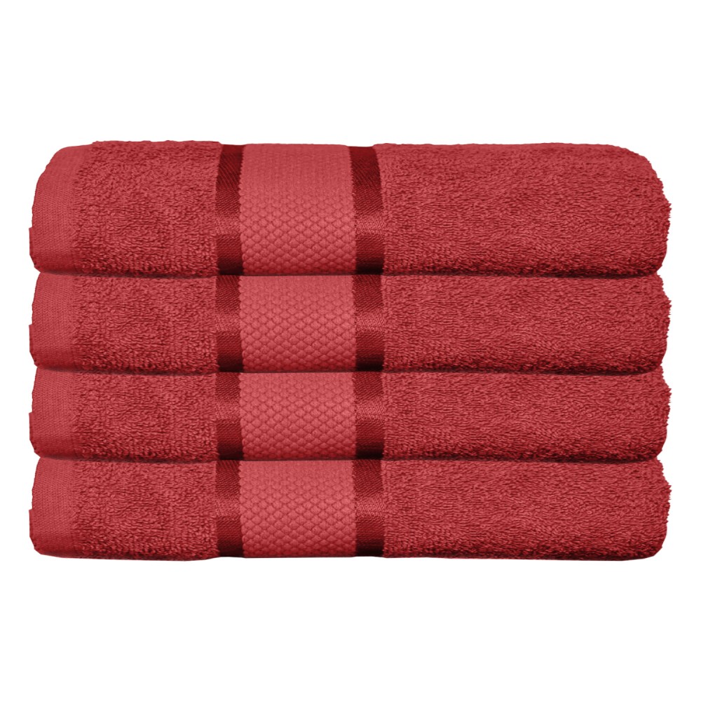 Set 4 prosoape de baie, Bumbac 100%, Uni, 400g/m², 50×90cm, Rosu, PRO-23