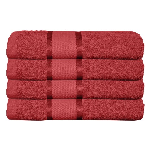Set 4 prosoape de baie, Bumbac 100%, Uni, 400g/m², 50×90cm, Rosu, PRO-23