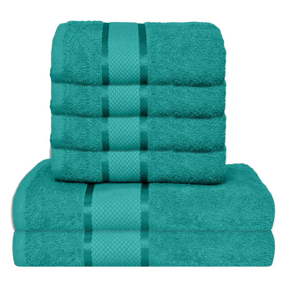 Set 6 prosoape de baie, Bumbac 100%, Uni, 400g/m², Turcoaz, PRO-24