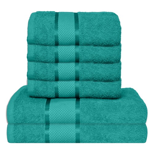 Set 6 prosoape de baie, Bumbac 100%, Uni, 400g/m², Turcoaz, PRO-24