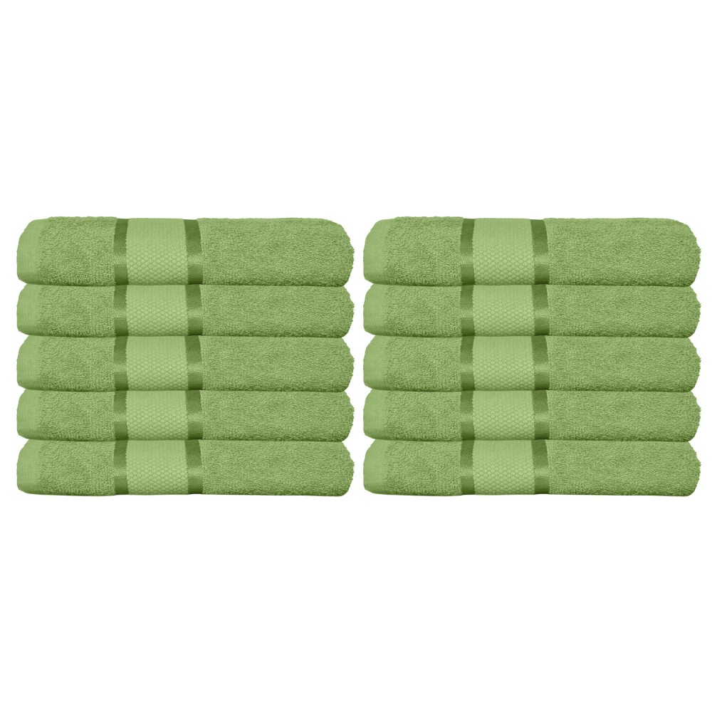 Set 10 prosoape de baie, Bumbac 100%, Uni, 400g/m², 30×50cm, Verde, PRO-25