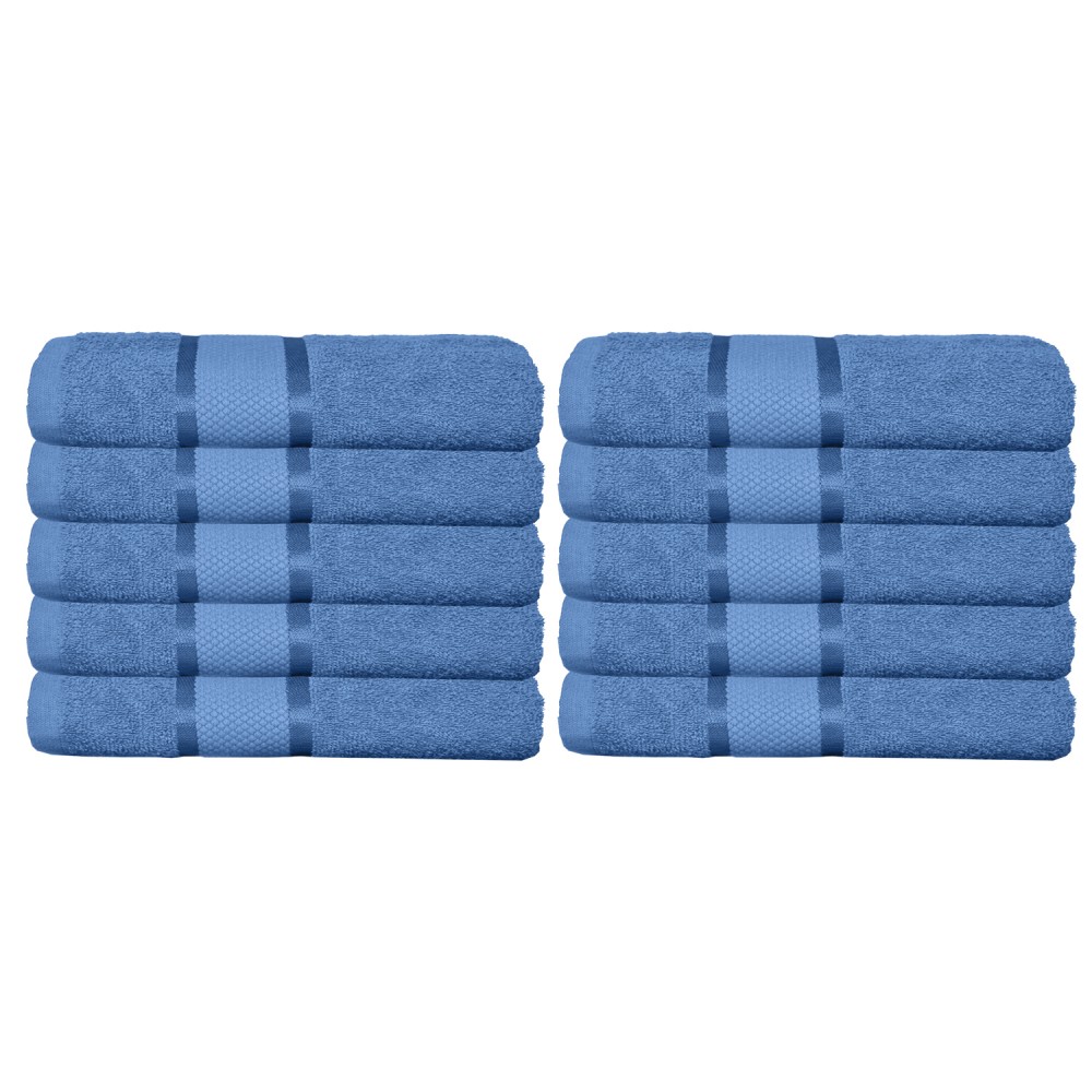 Set 10 prosoape de baie, Bumbac 100%, Uni, 400g/m², 30×50cm, Albastru Deschis, PRO-26