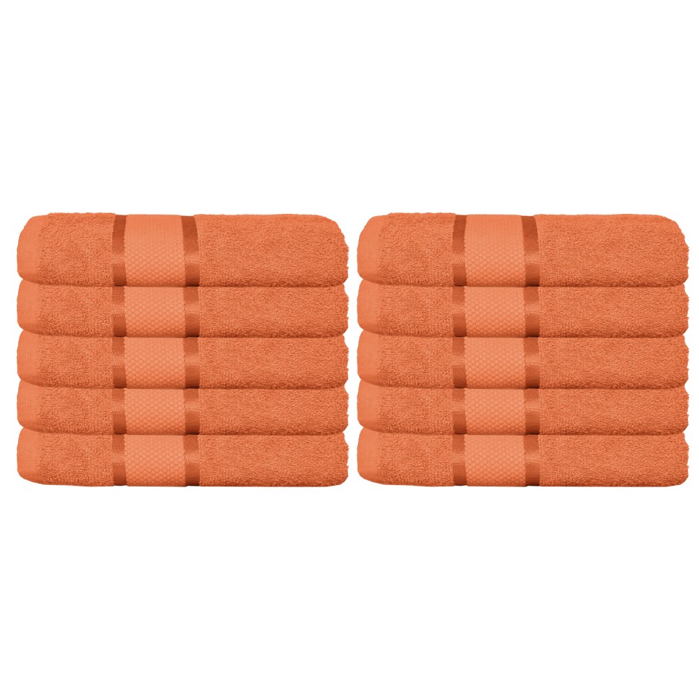 Set 10 prosoape de baie, Bumbac 100%, Uni, 400g/m², 30×50cm, Portocaliu, PRO-28