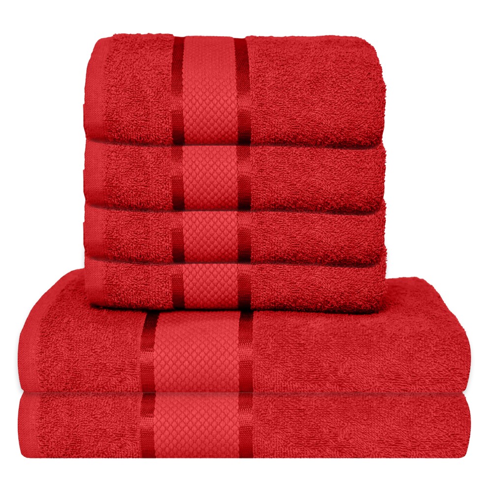Set 6 prosoape de baie, Bumbac 100%, Uni, 400g/m², Rosu, PRO-29