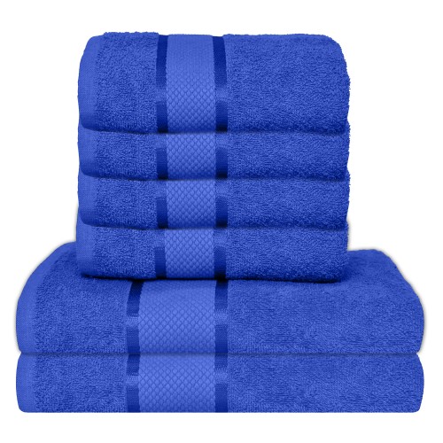 Set 6 prosoape de baie, Bumbac 100%, Uni, 400g/m², Albastru , PRO-31