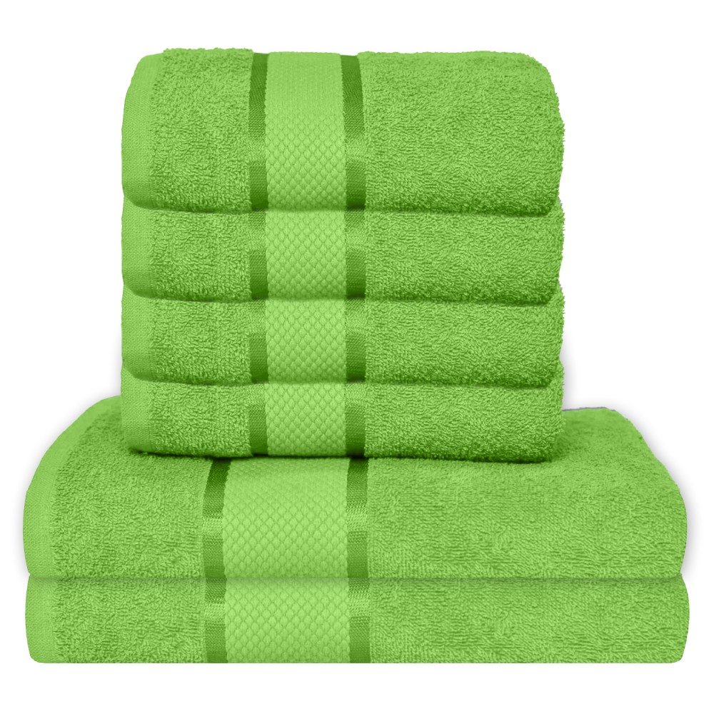 Set 6 prosoape de baie, Bumbac 100%, Uni, 400g/m², Verde, PRO-32