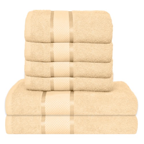 Set 6 prosoape de baie, Bumbac 100%, Uni, 400g/m², Bej, PRO-34