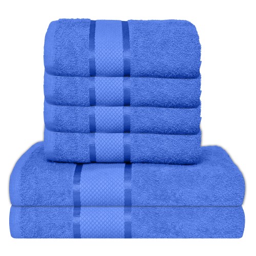 Set 6 prosoape de baie, Bumbac 100%, Uni, 400g/m², Albastru Deschis, PRO-35