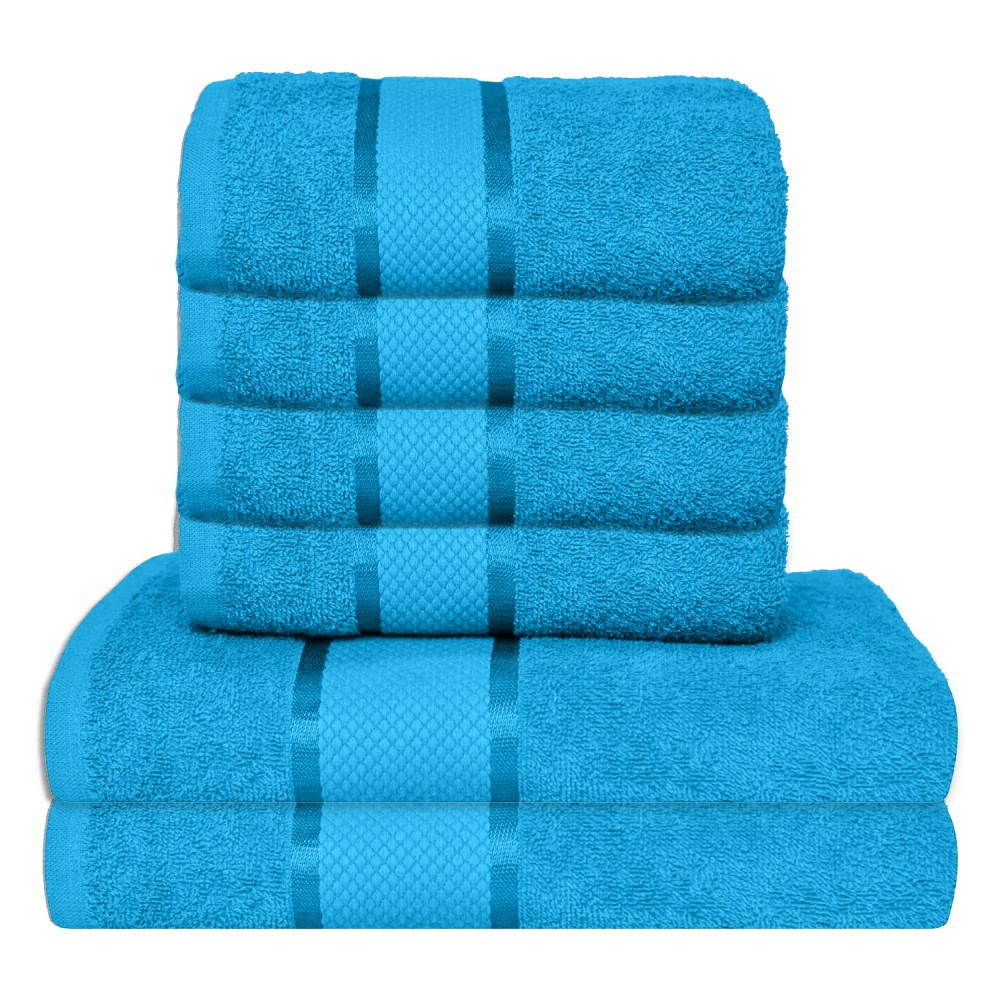 Set 6 prosoape de baie, Bumbac 100%, Uni, 400g/m²,Bleu, PRO-37