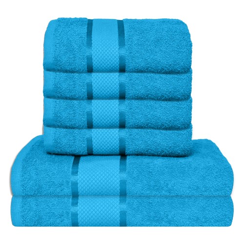 Set 6 prosoape de baie, Bumbac 100%, Uni, 400g/m²,Bleu, PRO-37