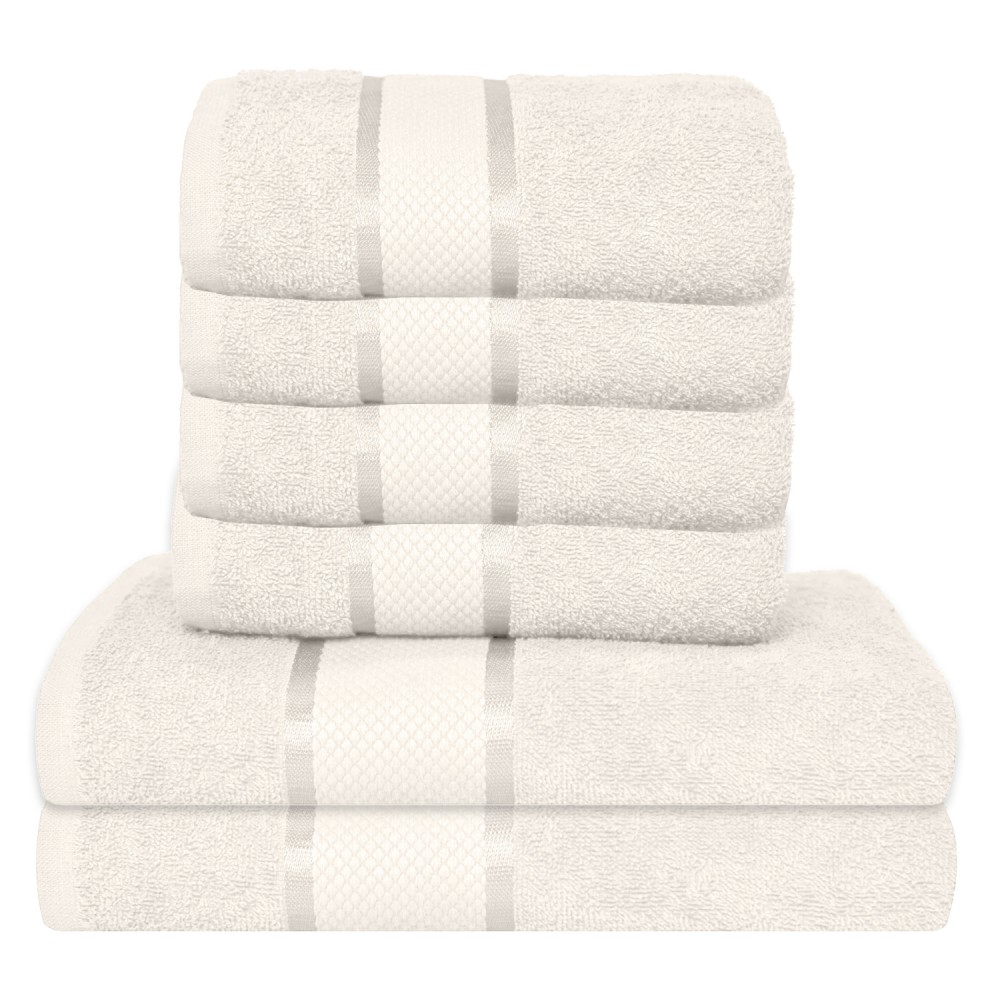 Set 6 prosoape de baie, Bumbac 100%, Uni, 400g/m², Alb, PRO-38