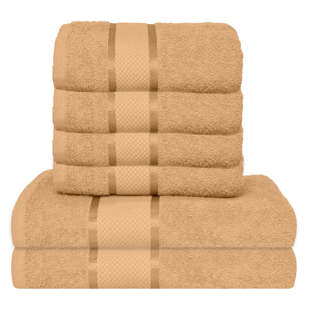 Set 6 prosoape de baie, Bumbac 100%, Uni, 400g/m², Crem Inchis, PRO-39