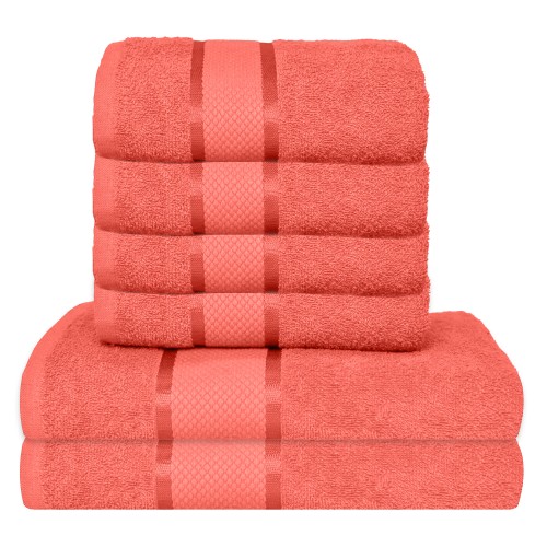 Set 6 prosoape de baie, Bumbac 100%, Uni, 400g/m², Roz Inchis, PRO-40