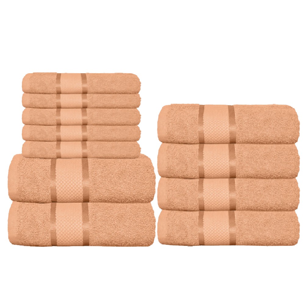 Set 11 prosoape de Maini/Fata/Corp, din Bumbac 100%, Uni, 400g/m², Piersica, PRO-41