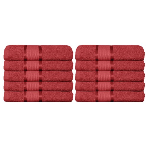 Set 10 prosoape de baie, Bumbac 100%, Uni, 400g/m², 30×50cm, Rosu, PRO-44