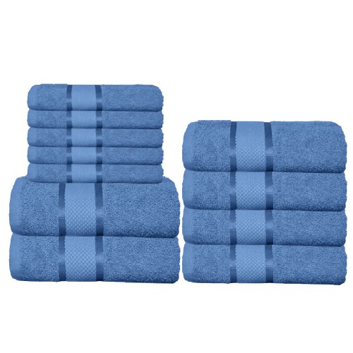 Set 11 prosoape de Maini/Fata/Corp, din Bumbac 100%, Uni, 400g/m², Albastru Deschis, PRO-45
