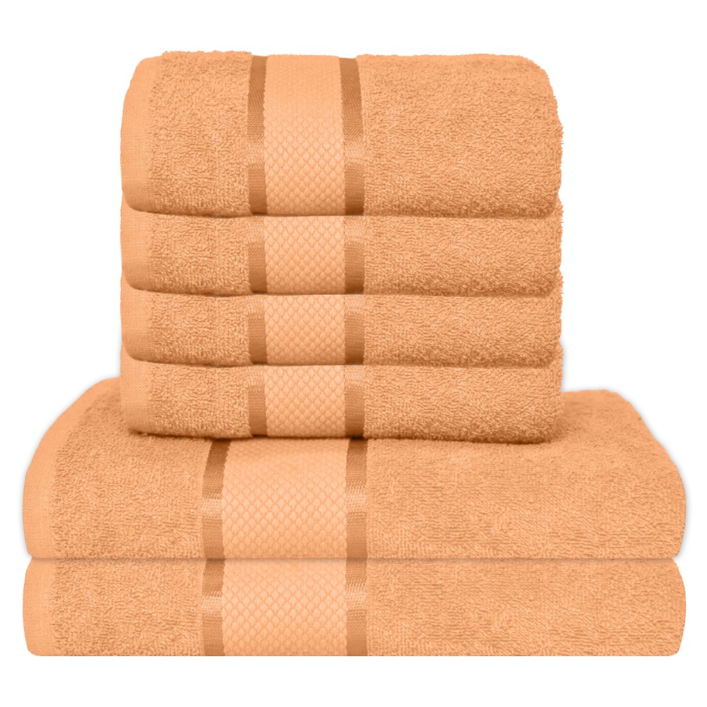 Set 6 prosoape de baie, Bumbac 100%, Uni, 400g/m², Piersica, PRO-46