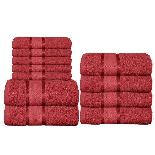 Set 11 prosoape de Maini/Fata/Corp, din Bumbac 100%, Uni, 400g/m² , Rosu, PRO-48