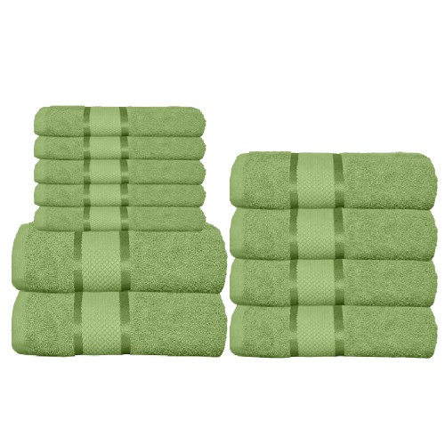 Set 11 prosoape de Maini/Fata/Corp, din Bumbac 100%, Uni, 400g/m² , Verde, PRO-49