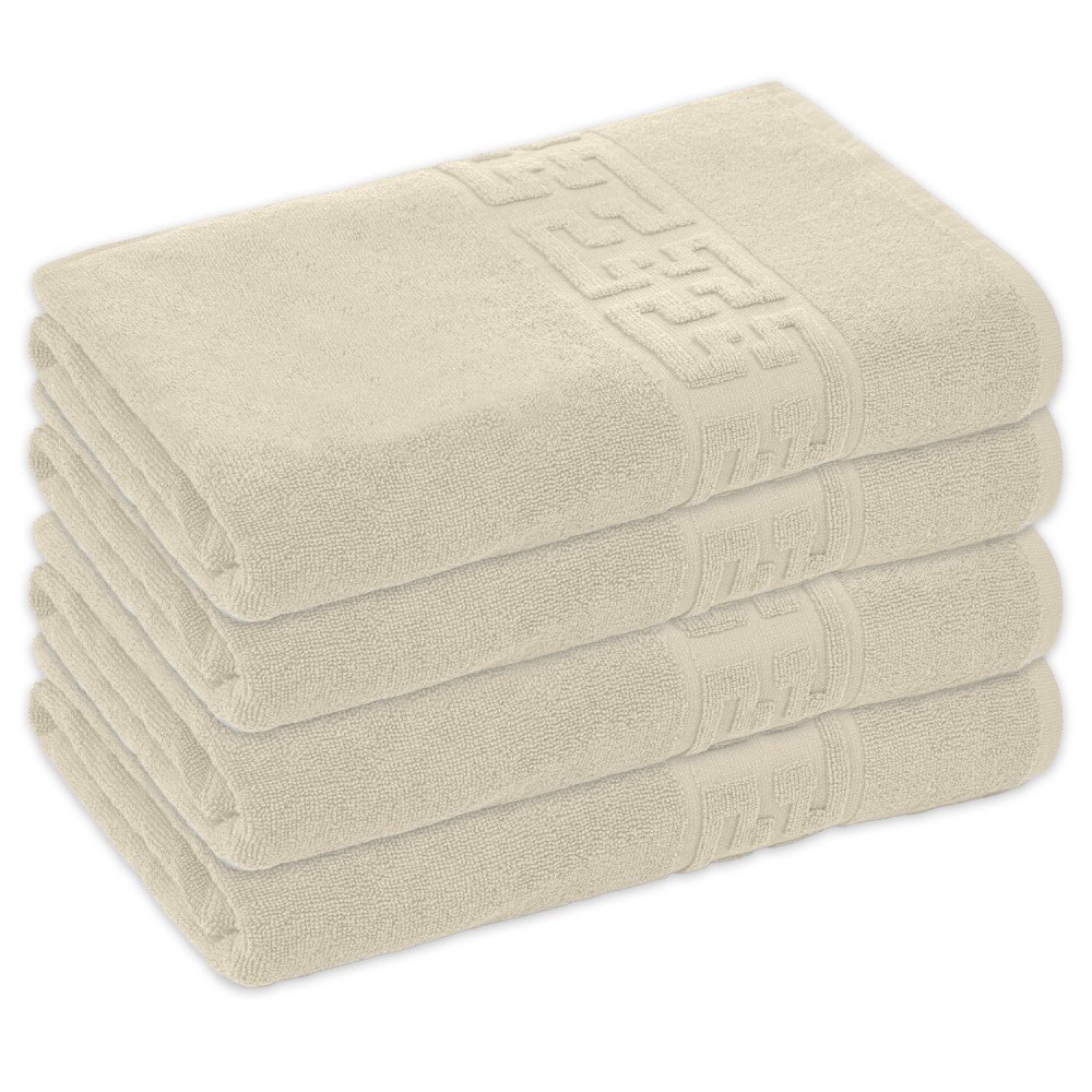 Set 4 Prosoape de Baie si de Fata ,500g/m², model Grecesc, bumbac 100%, 50×90cm,Crem, PRO-51