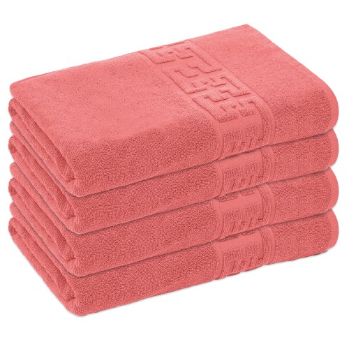 Set 4 Prosoape de Baie si de Fata ,500g/m², model Grecesc, bumbac 100%, 50×90cm,Roz, PRO-53