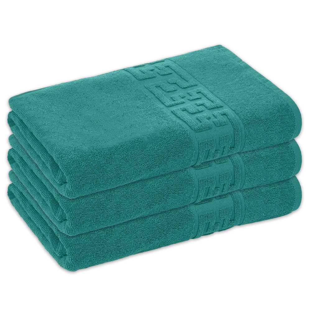 Set 3 Prosoape de Baie si de Fata ,500g/m², model Grecesc, bumbac 100%, 70×130,Turcoaz, PRO-54