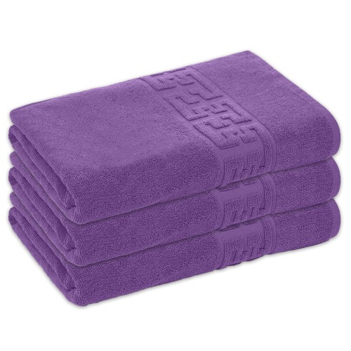 Set 3 Prosoape de Baie si de Fata ,500g/m², model Grecesc, bumbac 100%, 70×130,Mov, PRO-56