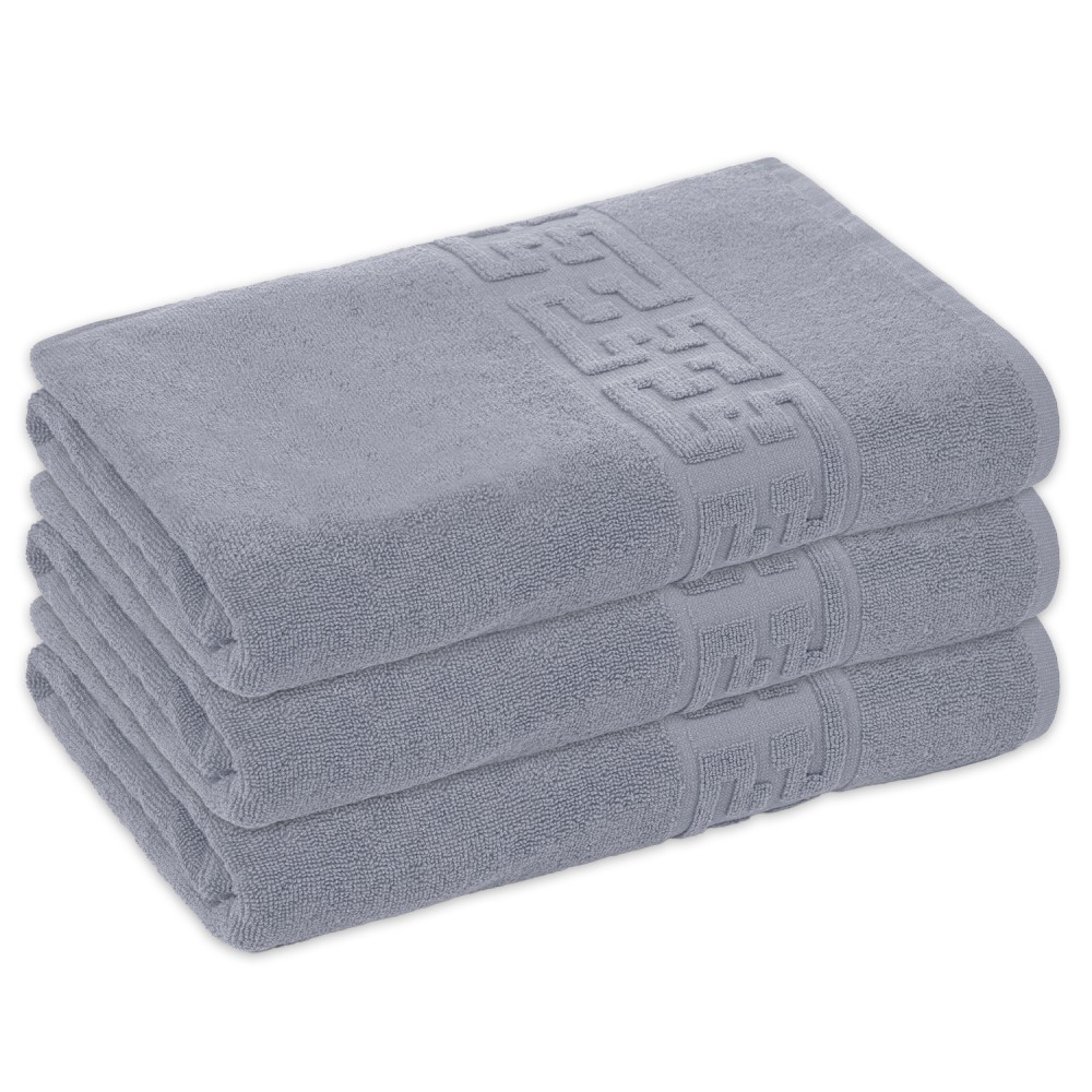 Set 3 Prosoape de Baie si de Fata ,500g/m², model Grecesc, bumbac 100%, 70×130,Gri, PRO-57
