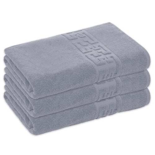 Set 3 Prosoape de Baie si de Fata ,500g/m², model Grecesc, bumbac 100%, 70×130,Gri, PRO-57