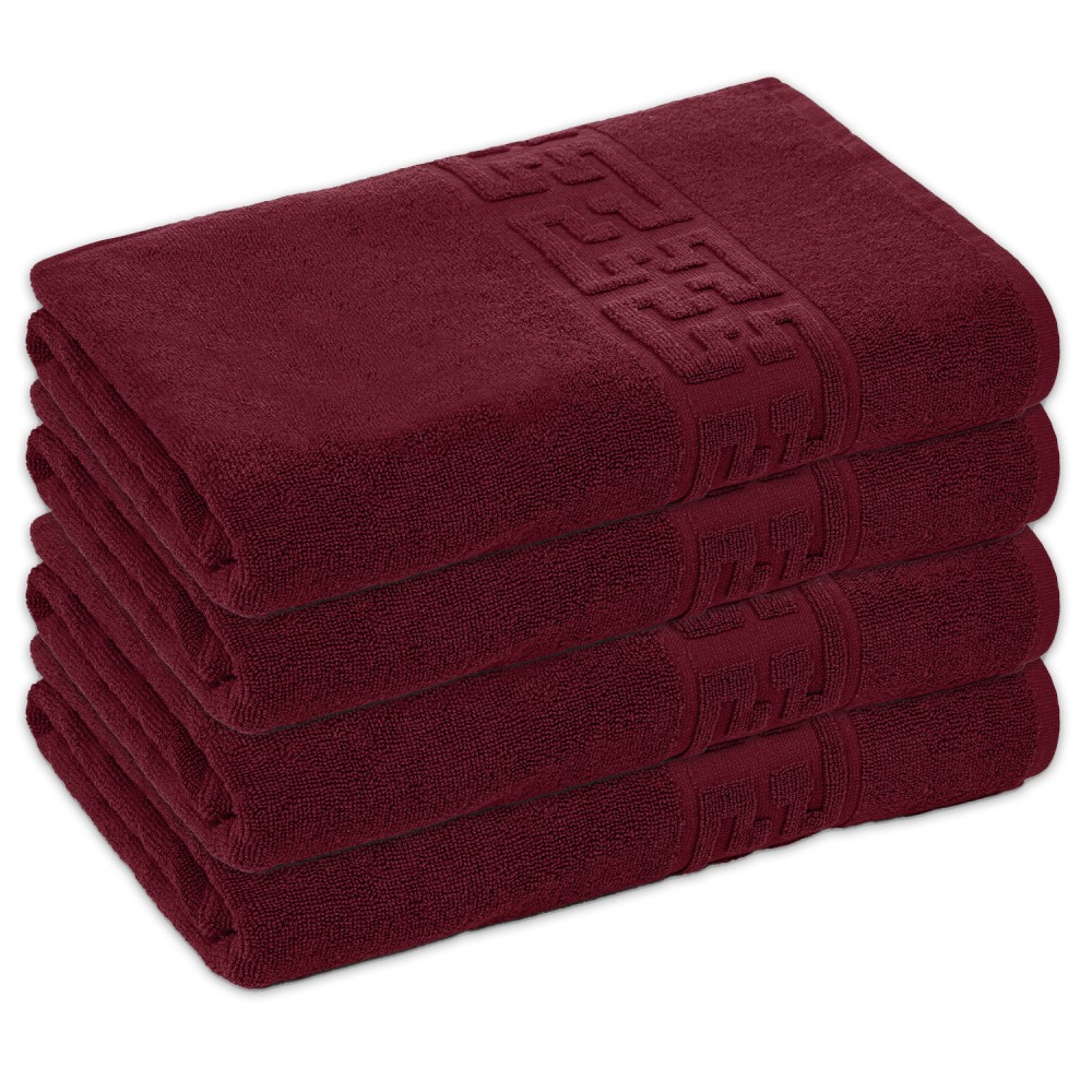 Set 4 Prosoape de Baie si de Fata ,500g/m², model Grecesc, bumbac 100%, 50×90cm,Grena, PRO-59