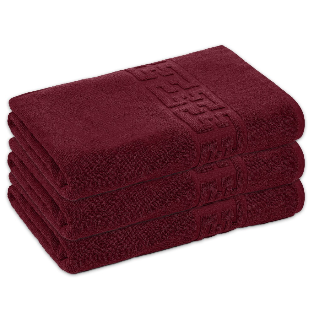 Set 3 Prosoape de Baie si de Fata ,500g/m², model Grecesc, bumbac 100%, 70×130,Grena, PRO-60
