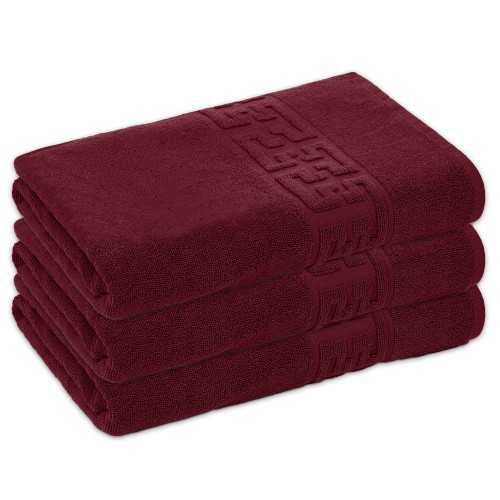 Set 3 Prosoape de Baie si de Fata ,500g/m², model Grecesc, bumbac 100%, 70×130,Grena, PRO-60