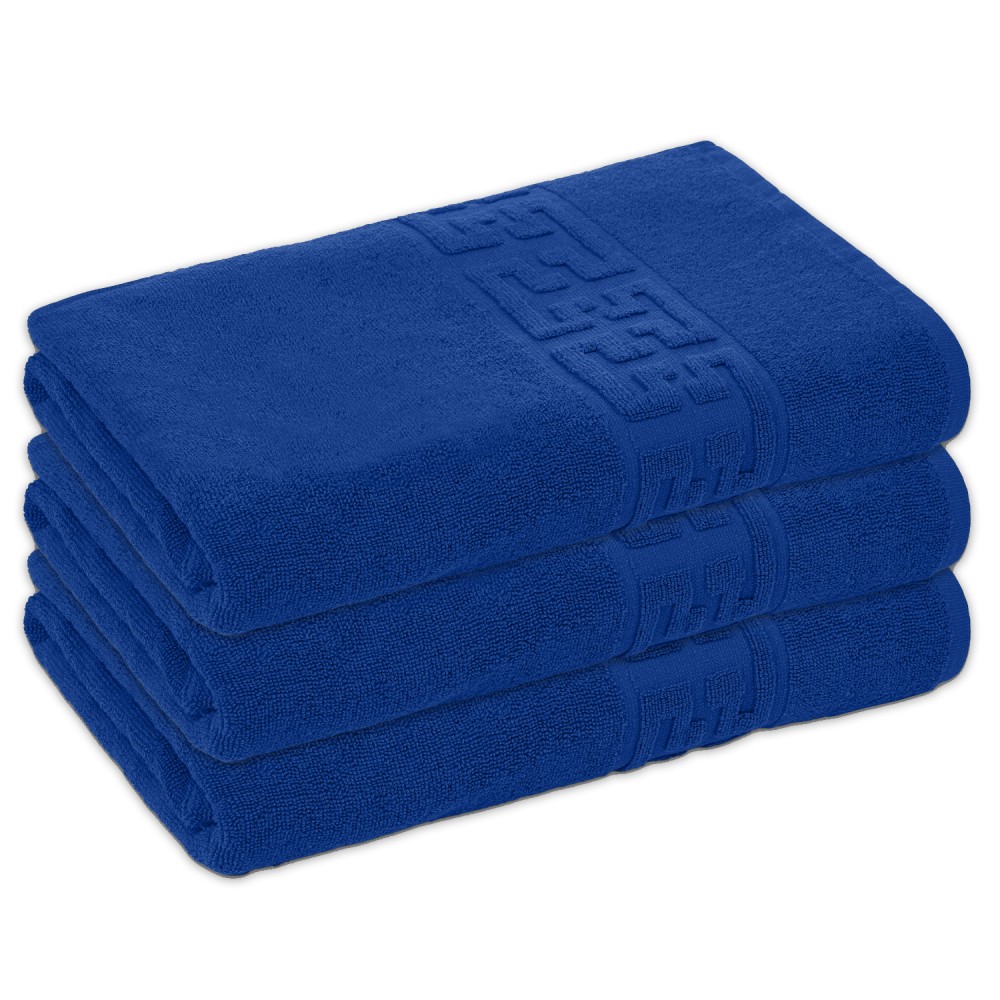 Set 3 Prosoape de Baie si de Fata ,500g/m², model Grecesc, bumbac 100%, 70×130,Albastru Electric, PRO-61
