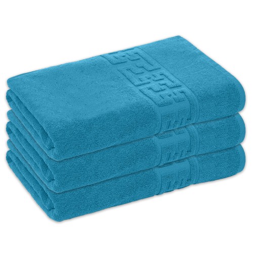 Set 3 Prosoape de Baie si de Fata ,500g/m², model Grecesc, bumbac 100%, 70×130,Albastru, PRO-62