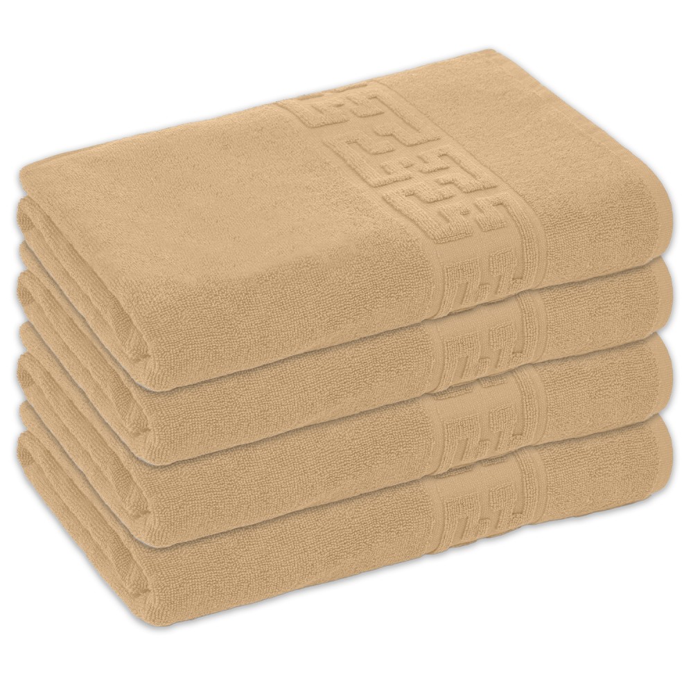 Set 4 Prosoape de Baie si de Fata ,500g/m², model Grecesc, bumbac 100%, 50×90cm,Maro, PRO-63