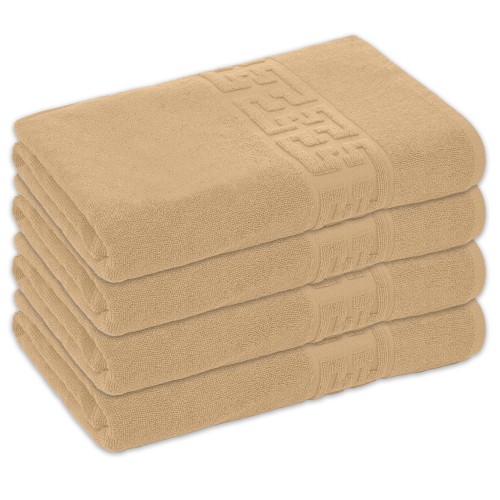 Set 4 Prosoape de Baie si de Fata ,500g/m², model Grecesc, bumbac 100%, 50×90cm,Maro, PRO-63