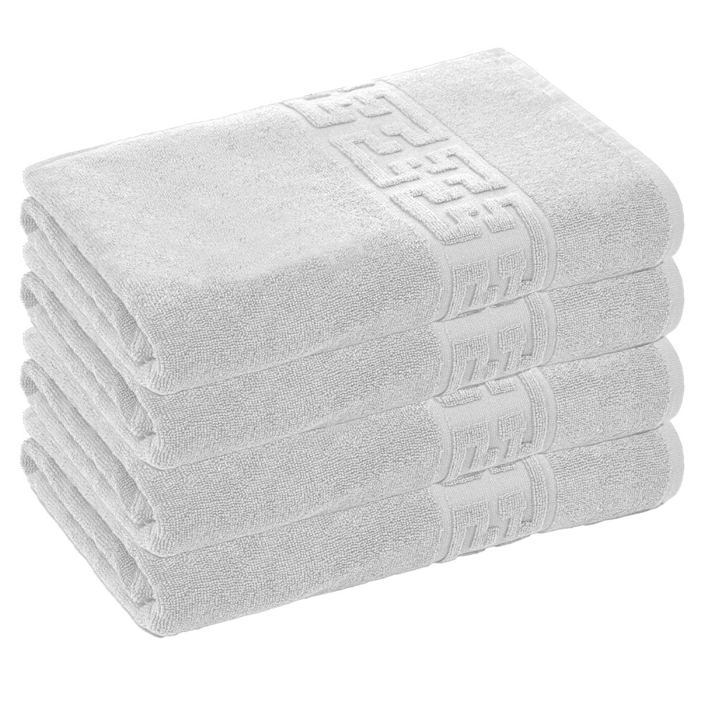 Set 4 Prosoape de Baie si de Fata ,500g/m², model Grecesc, bumbac 100%, 50×90cm,Alb, PRO-69