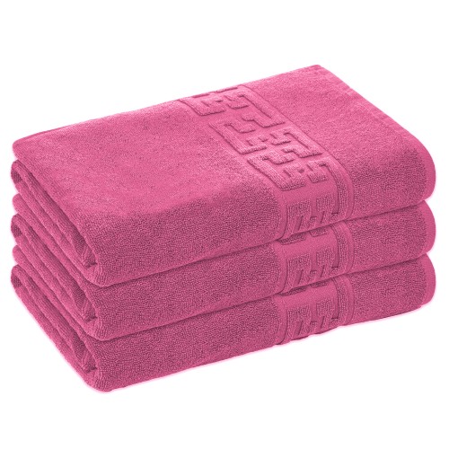 Set 3 Prosoape de Baie si de Fata ,500g/m², model Grecesc, bumbac 100%, 70×130,Roz Deschis, PRO-70