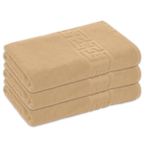 Set 3 Prosoape de Baie si de Fata ,500g/m², model Grecesc, bumbac 100%, 70×130,Maro, PRO-71
