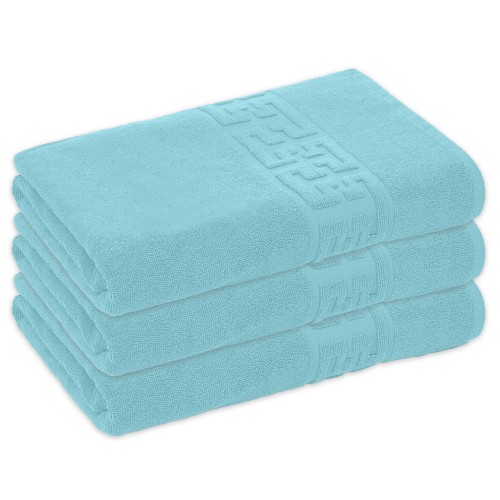 Set 3 Prosoape de Baie si de Fata ,500g/m², model Grecesc, bumbac 100%, 70×130,Bleu, PRO-72