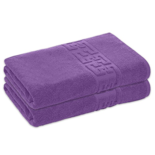 Set 2 Prosoape de Baie si de Fata ,500g/m², model Grecesc, bumbac 100%, 80×160,Mov, PRO-73